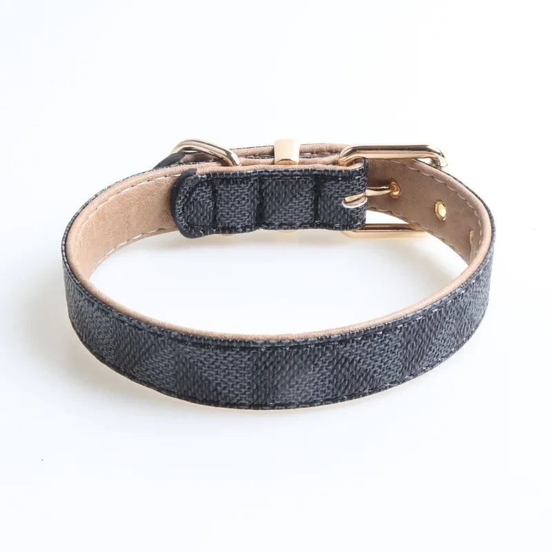 Dog Collar Luxury Designer Safe Adjustable Metal Button PU Leather Leash