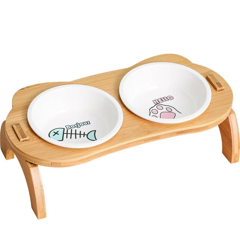 Raised Cat Bowls,Elevated Bamboo Food Bowls for Cat and Small Dog