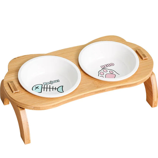 Raised Cat Bowls,Elevated Bamboo Food Bowls for Cat and Small Dog