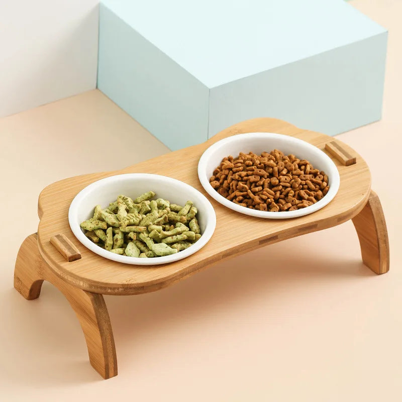 Raised Cat Bowls,Elevated Bamboo Food Bowls for Cat and Small Dog