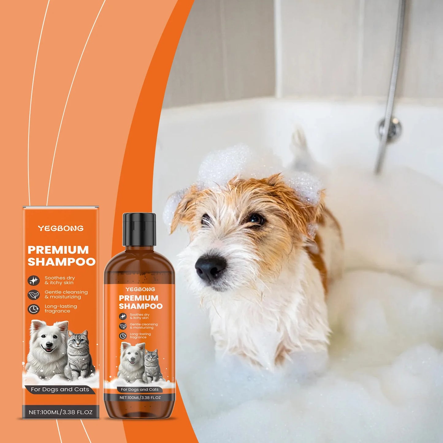 Natural Pet Shampoo for Dogs & Cats, Coconut Oil Derivative Formula