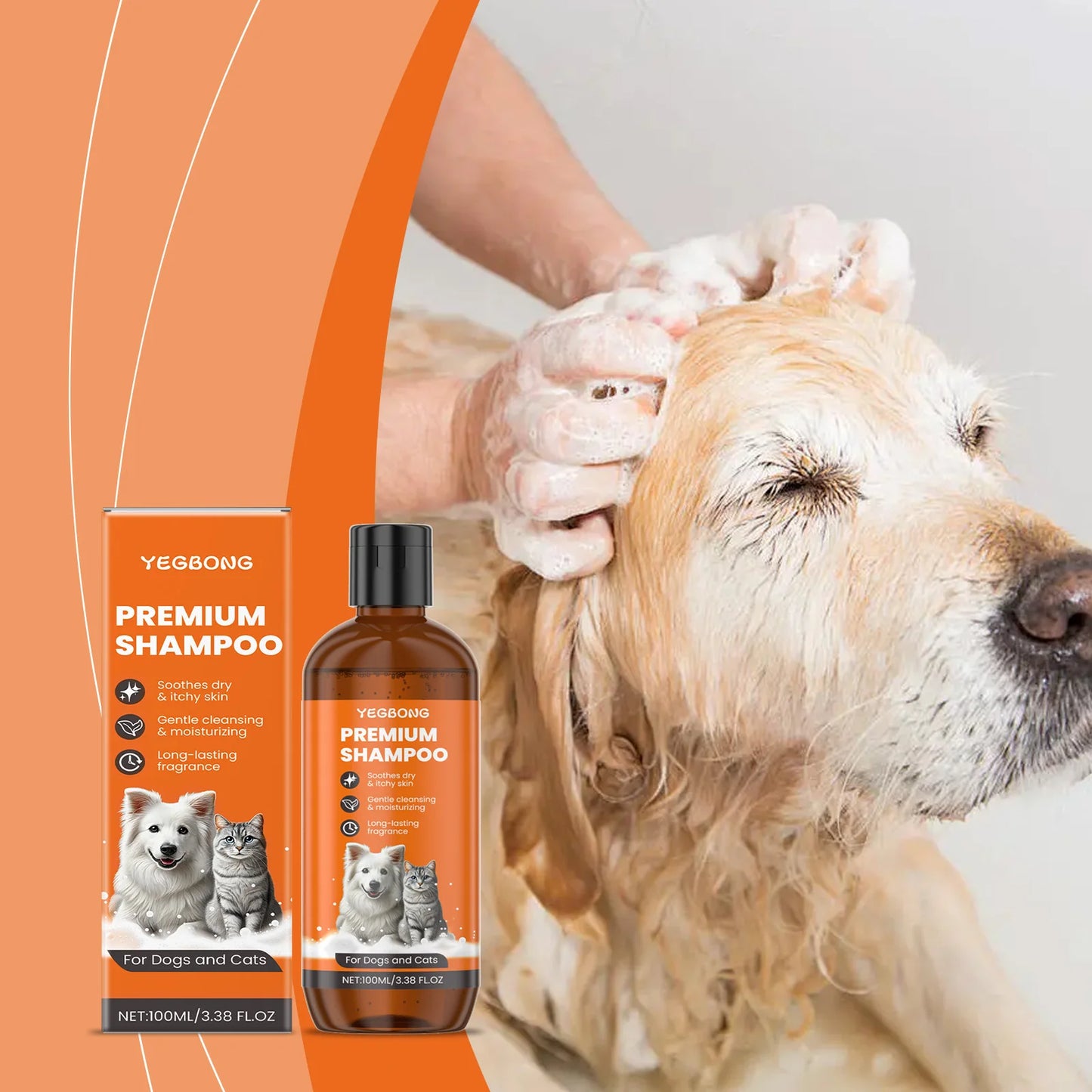 Natural Pet Shampoo for Dogs & Cats, Coconut Oil Derivative Formula