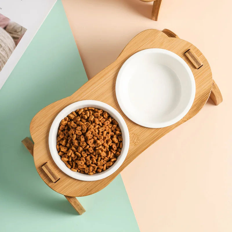 Raised Cat Bowls,Elevated Bamboo Food Bowls for Cat and Small Dog