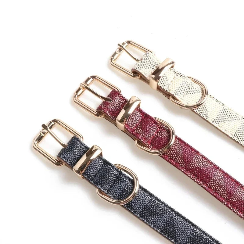 Dog Collar Luxury Designer Safe Adjustable Metal Button PU Leather Leash