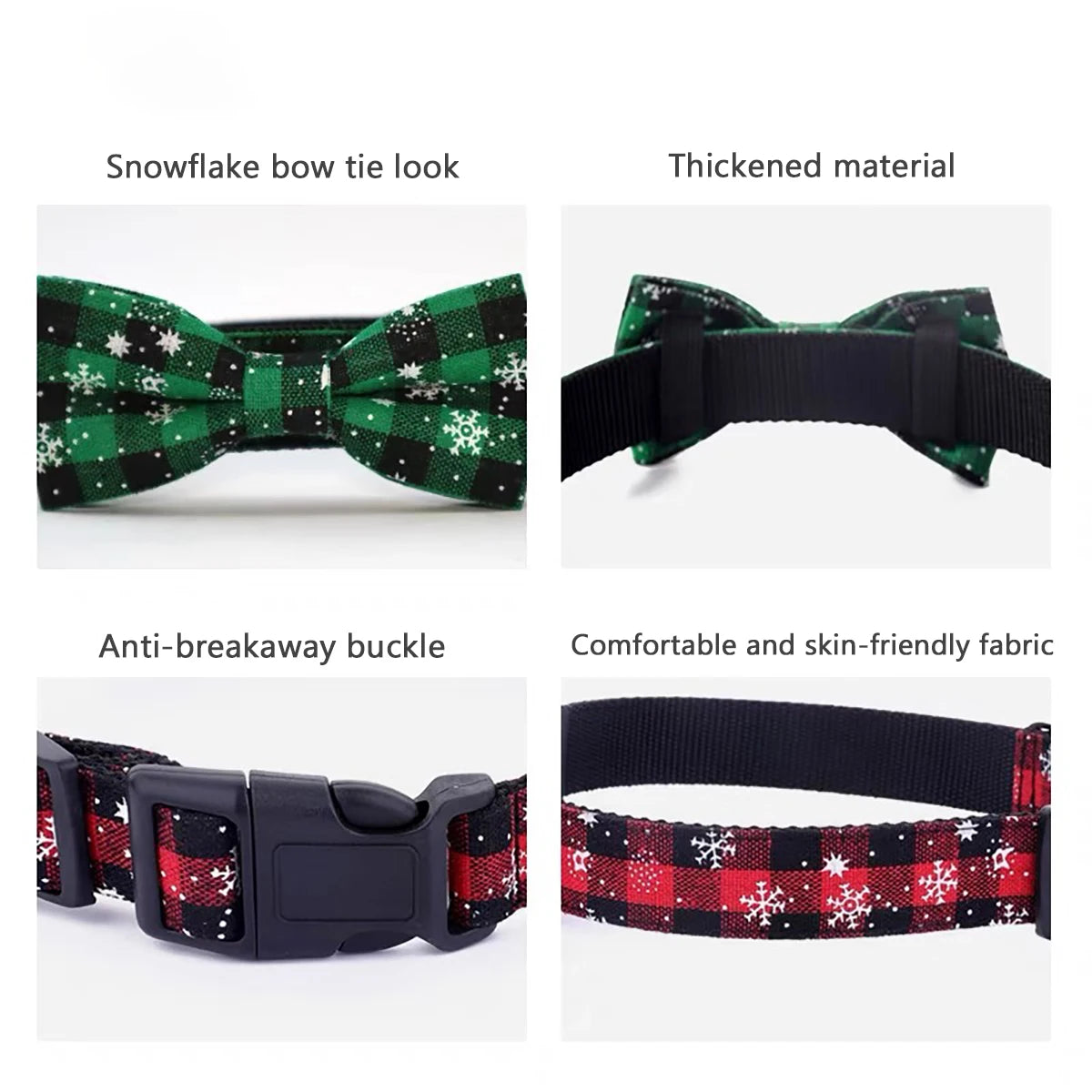 Dog Collar with Bow tie,Christmas Plaid Snowflake Collar with Adjustable Buckle Suitable for Small Large Dogs ,Cats