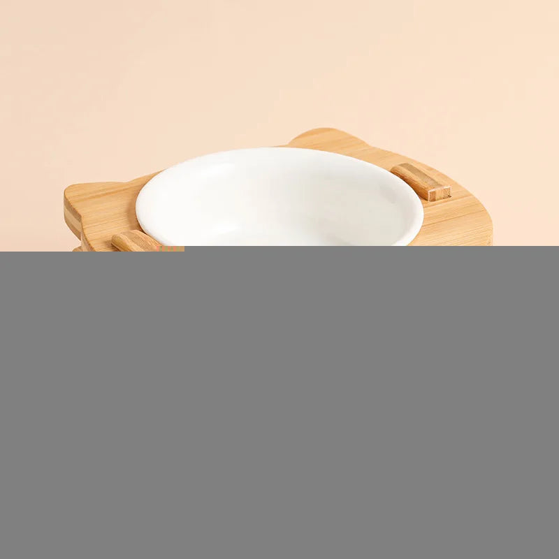 Raised Cat Bowls,Elevated Bamboo Food Bowls for Cat and Small Dog