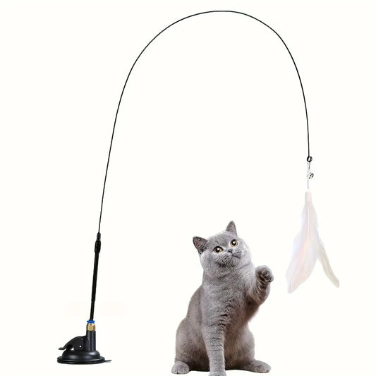 Cat Teaser Toy - Interactive Bell & Feather Wand - Long Suction