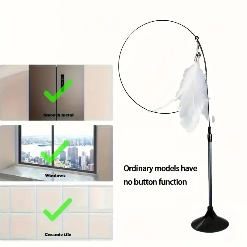 Cat Teaser Toy - Interactive Bell & Feather Wand - Long Suction