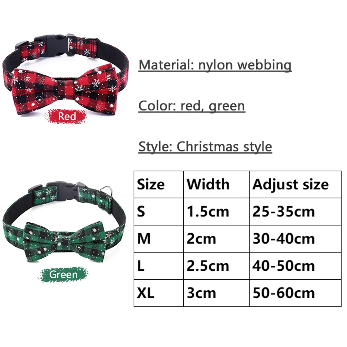 Dog Collar with Bow tie,Christmas Plaid Snowflake Collar with Adjustable Buckle Suitable for Small Large Dogs ,Cats