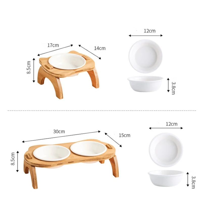 Raised Cat Bowls,Elevated Bamboo Food Bowls for Cat and Small Dog