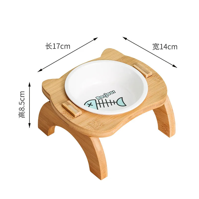 Raised Cat Bowls,Elevated Bamboo Food Bowls for Cat and Small Dog
