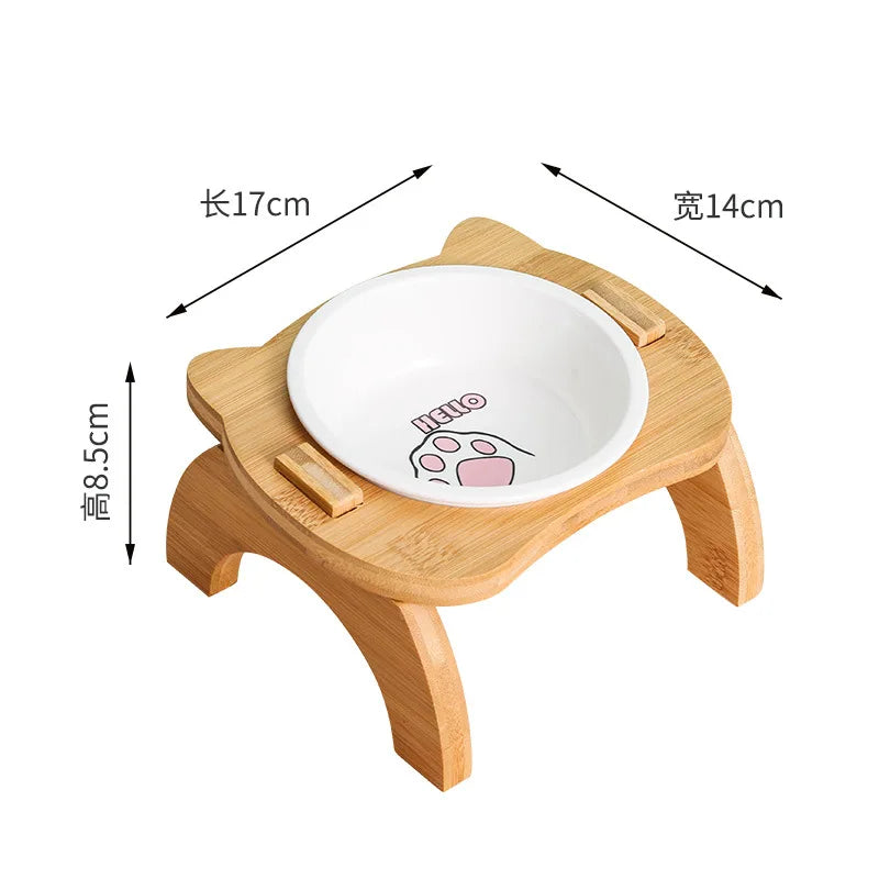 Raised Cat Bowls,Elevated Bamboo Food Bowls for Cat and Small Dog