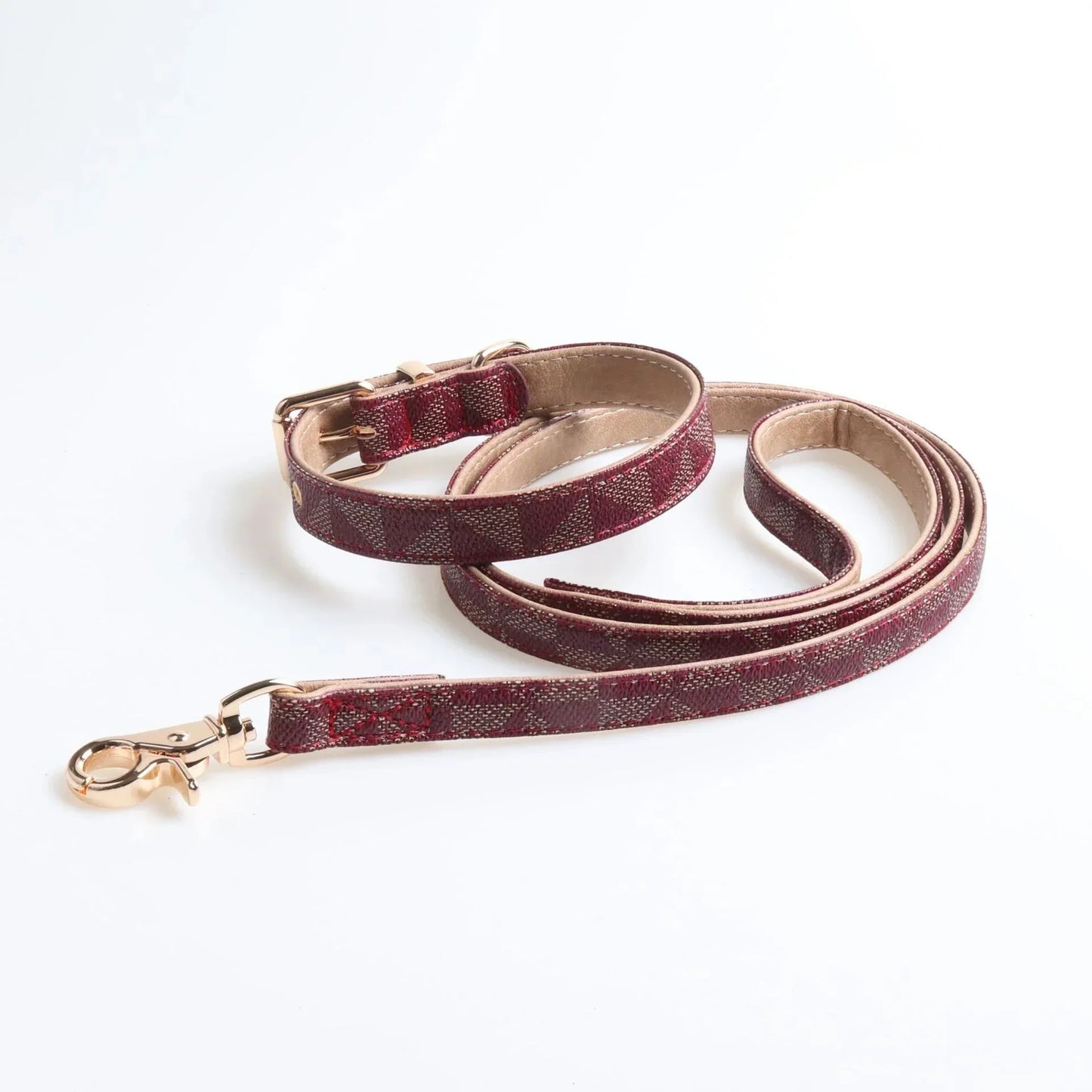 Dog Collar Luxury Designer Safe Adjustable Metal Button PU Leather Leash
