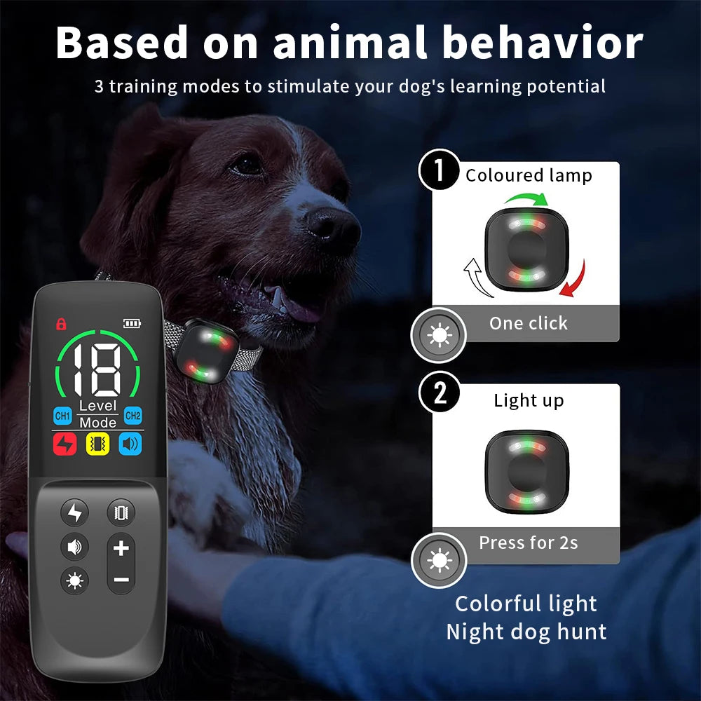 Dog Training Collar 800M Remote With Colorful Running Lamp ,Anti Bark,Universal Waterproof