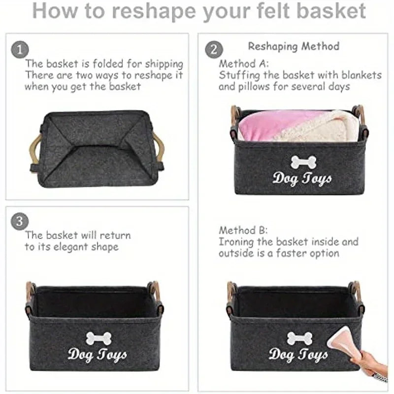 Felt pet toy storage basket box - perfect for organizing toys