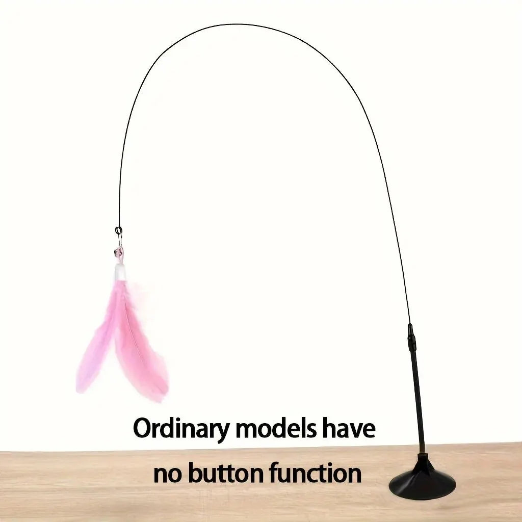 Cat Teaser Toy - Interactive Bell & Feather Wand - Long Suction