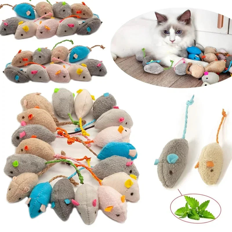 5pcs Rattle Cat Mouse Toys Also Prefilled Catnip Faux Fur Cat Mice Toys