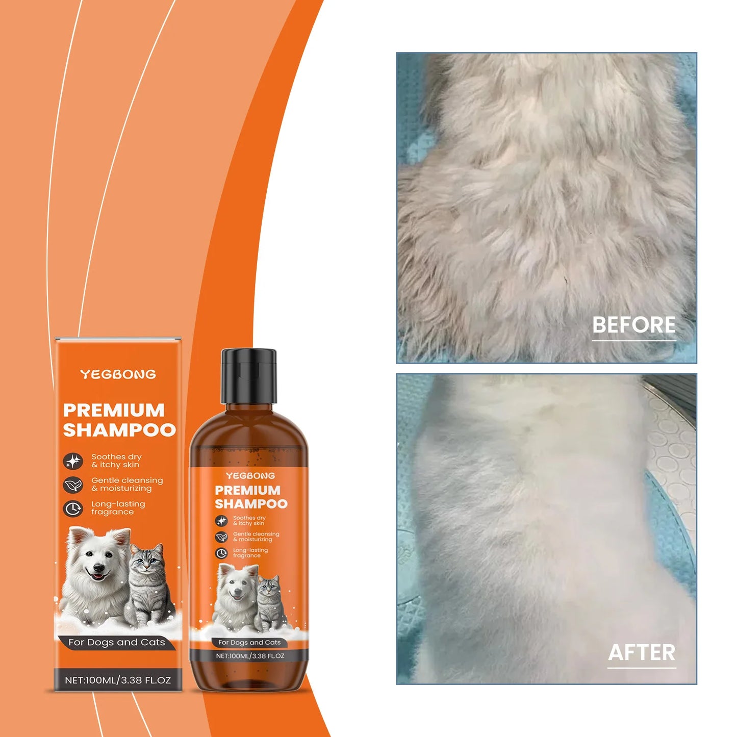 Natural Pet Shampoo for Dogs & Cats, Coconut Oil Derivative Formula