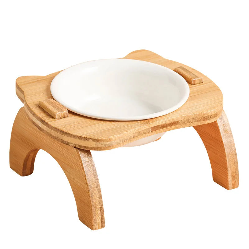 Raised Cat Bowls,Elevated Bamboo Food Bowls for Cat and Small Dog
