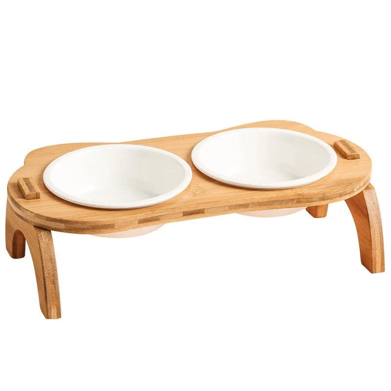 Raised Cat Bowls,Elevated Bamboo Food Bowls for Cat and Small Dog