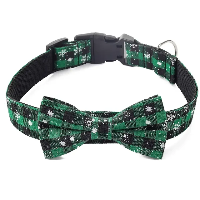 Dog Collar with Bow tie,Christmas Plaid Snowflake Collar with Adjustable Buckle Suitable for Small Large Dogs ,Cats